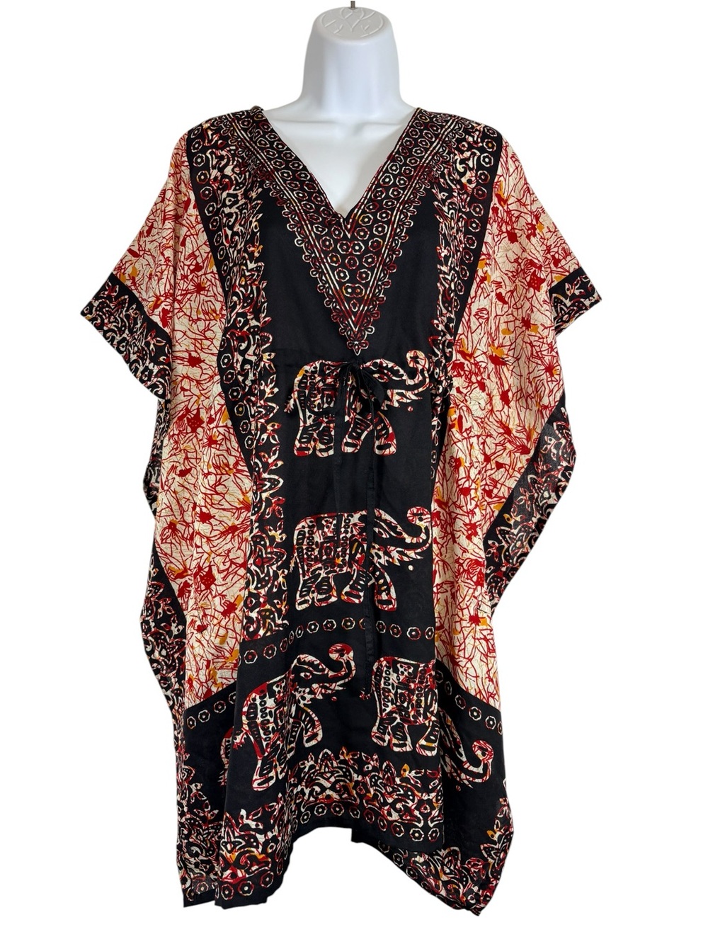 Diana Elephant Print Kaftan Tunic Dress Boho Batik Free Size Beach Cover Up